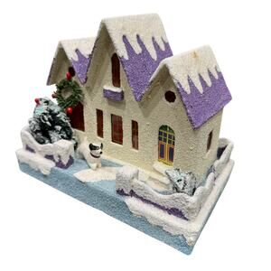 Christopher Radko Christmas village putz house, dog, purple glitter snow gift